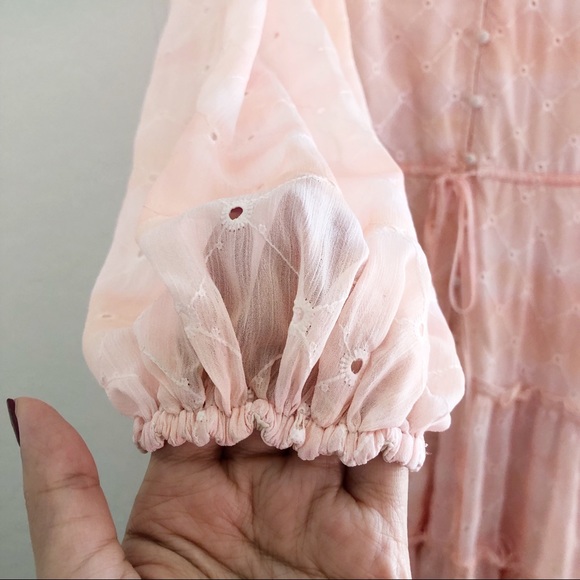 Rachel Parcell Flowy Eyelet Long Sleeve Maxi Dress Pink Angel Cloudy Sky - Picture 7 of 16